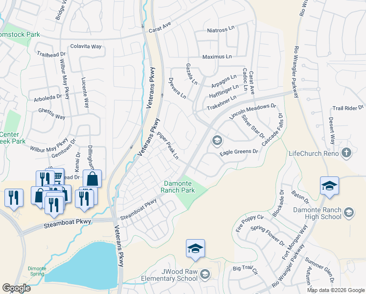 map of restaurants, bars, coffee shops, grocery stores, and more near 10075 Gold Cup Lane in Reno
