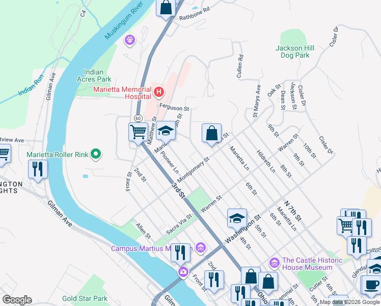 map of restaurants, bars, coffee shops, grocery stores, and more near 806 4th Street in Marietta