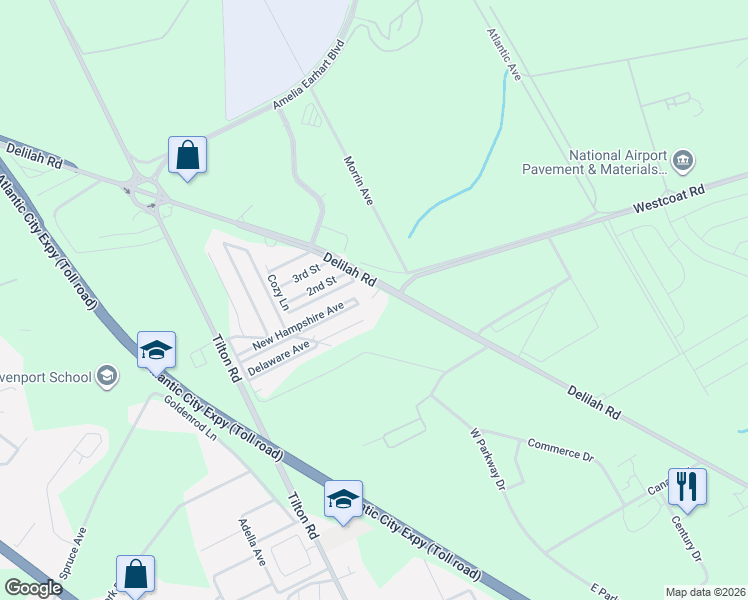 map of restaurants, bars, coffee shops, grocery stores, and more near 6531 Delilah Road in Egg Harbor Township