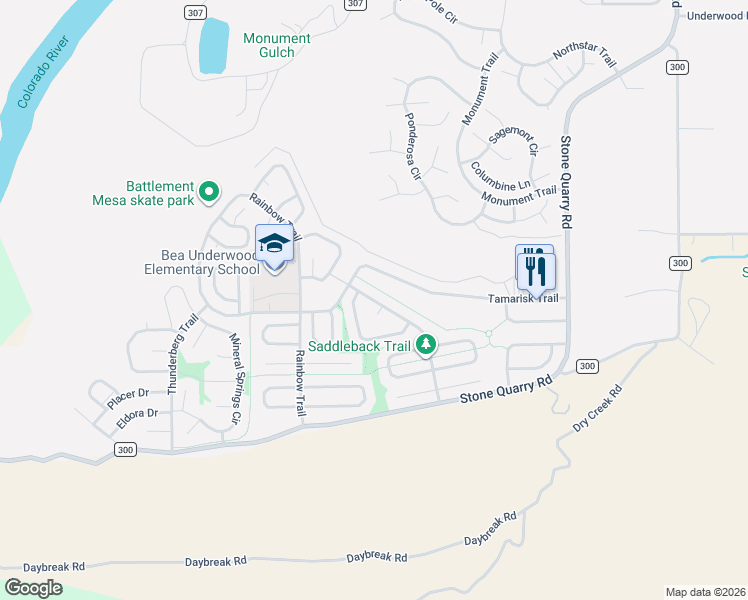 map of restaurants, bars, coffee shops, grocery stores, and more near 460 Tamarisk Trail in Battlement Mesa