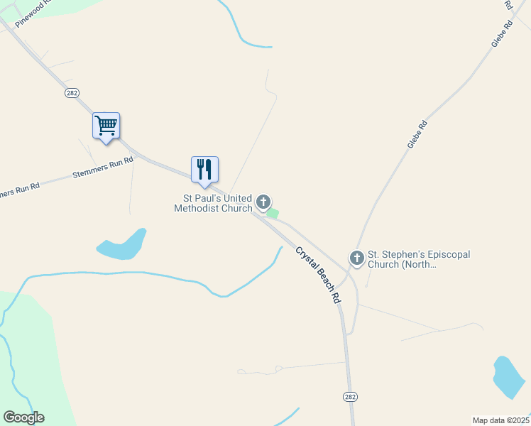 map of restaurants, bars, coffee shops, grocery stores, and more near 1687 Crystal Beach Road in Earleville