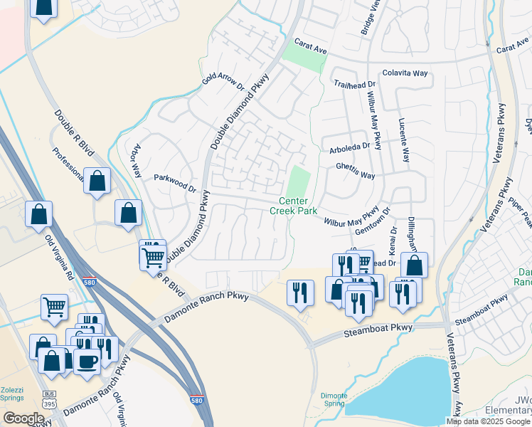map of restaurants, bars, coffee shops, grocery stores, and more near 10552 Iron Point Circle in Reno