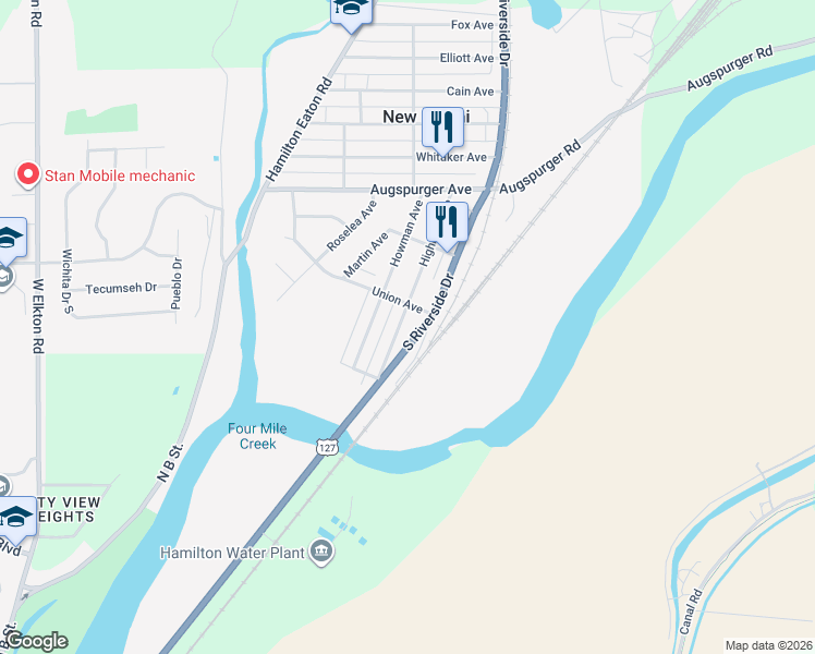 map of restaurants, bars, coffee shops, grocery stores, and more near 407 Union Avenue in Hamilton