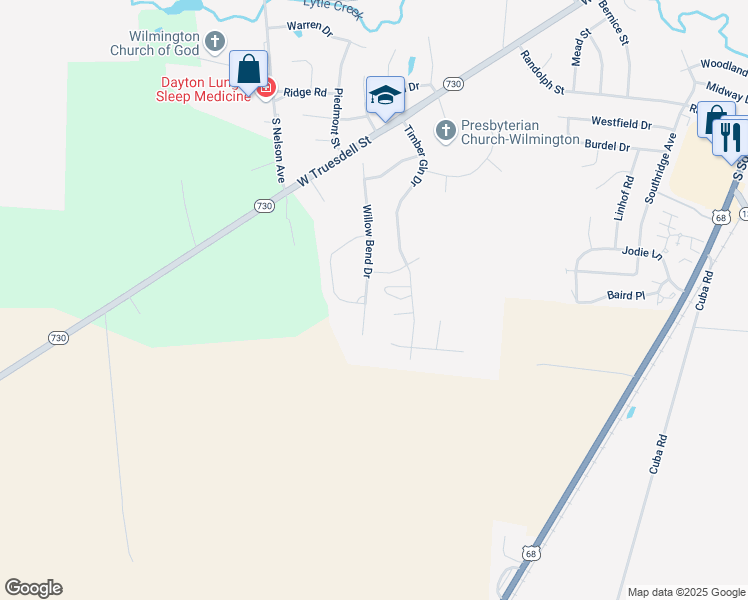 map of restaurants, bars, coffee shops, grocery stores, and more near 1049 Willow Bend Drive in Wilmington