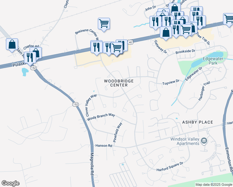 map of restaurants, bars, coffee shops, grocery stores, and more near 909 Olive Branch Court in Edgewood