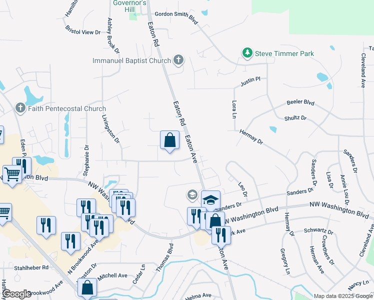 map of restaurants, bars, coffee shops, grocery stores, and more near 1473 Eaton Avenue in Hamilton