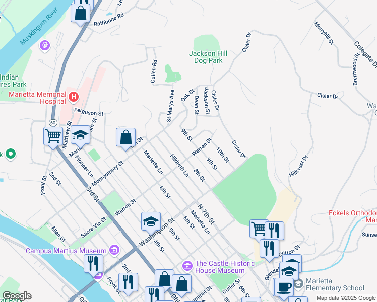 map of restaurants, bars, coffee shops, grocery stores, and more near 705 9th Street in Marietta