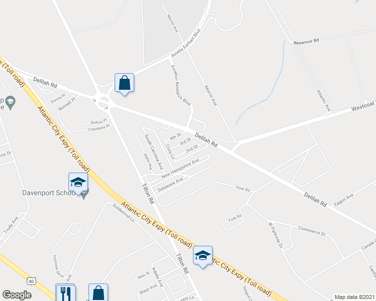 map of restaurants, bars, coffee shops, grocery stores, and more near 2nd Street in Egg Harbor Township