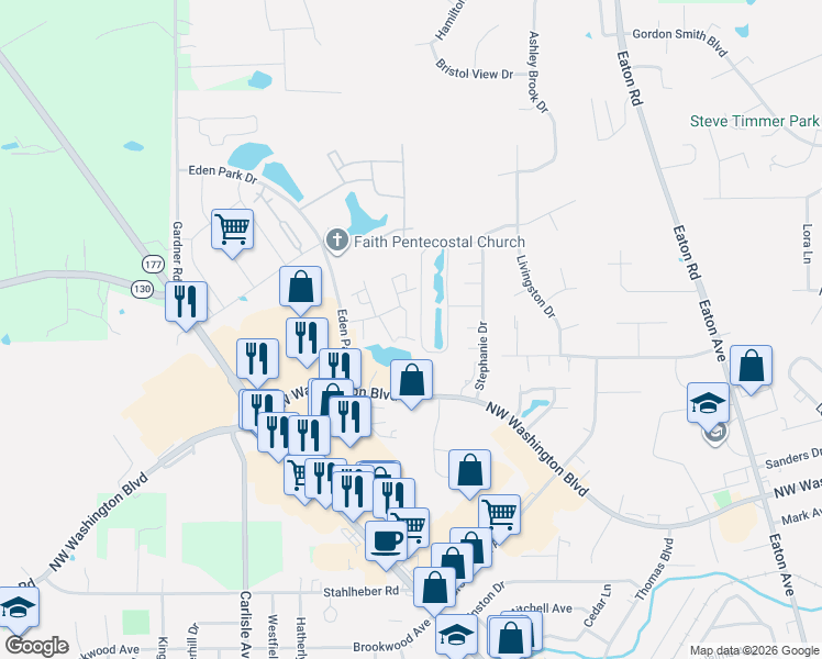 map of restaurants, bars, coffee shops, grocery stores, and more near 15 Waterview Court in Hamilton