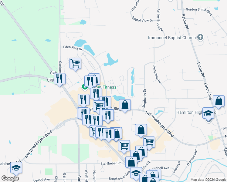 map of restaurants, bars, coffee shops, grocery stores, and more near 10 Cove Court in Hamilton