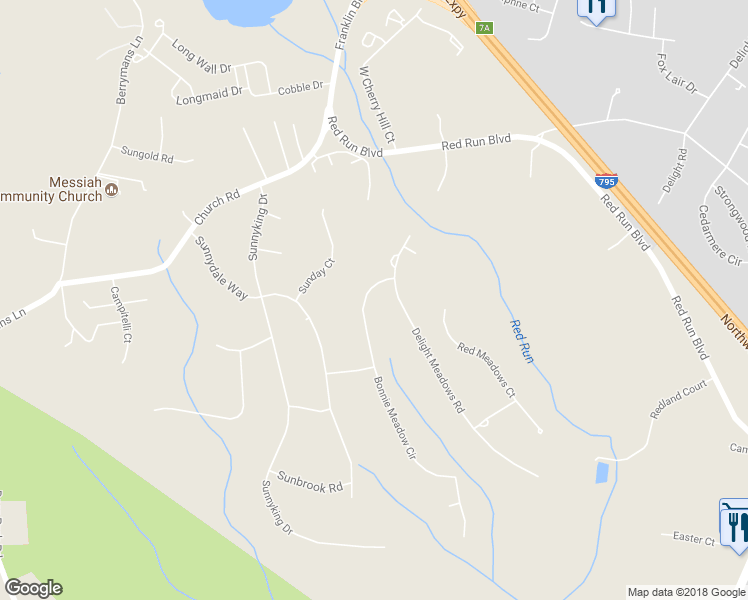 map of restaurants, bars, coffee shops, grocery stores, and more near 305 Bonnie Meadow Circle in Reisterstown