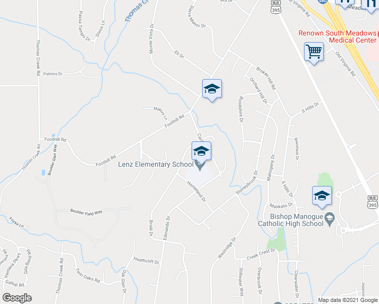 map of restaurants, bars, coffee shops, grocery stores, and more near 13040 Broili Drive in Reno