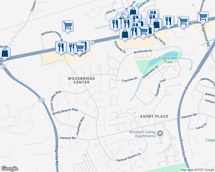map of restaurants, bars, coffee shops, grocery stores, and more near 1719 Fountain Rock Way in Edgewood