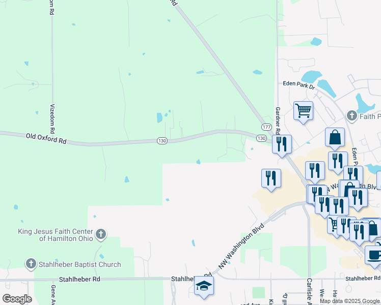 map of restaurants, bars, coffee shops, grocery stores, and more near 1381 Old Oxford Road in Hamilton