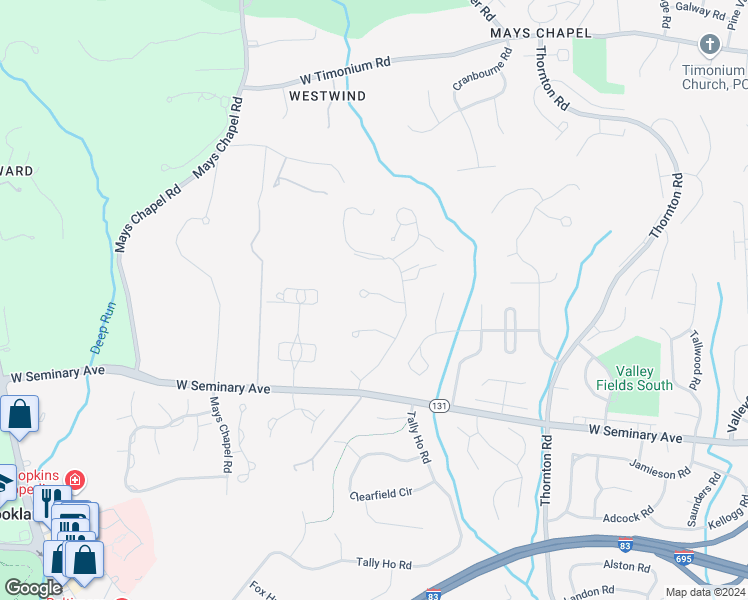 map of restaurants, bars, coffee shops, grocery stores, and more near 7 Stony Meadow Court in Lutherville-Timonium