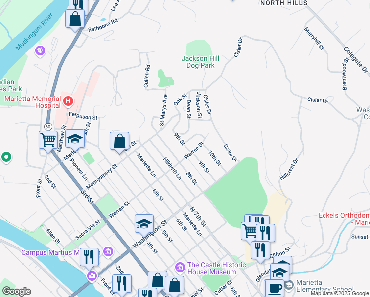 map of restaurants, bars, coffee shops, grocery stores, and more near 705 9th Street in Marietta