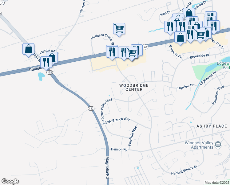 map of restaurants, bars, coffee shops, grocery stores, and more near 919 Angel Valley Court North in Edgewood