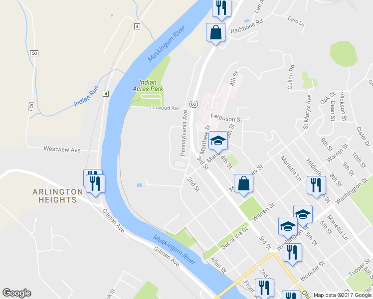 map of restaurants, bars, coffee shops, grocery stores, and more near 1009 Front Street in Marietta