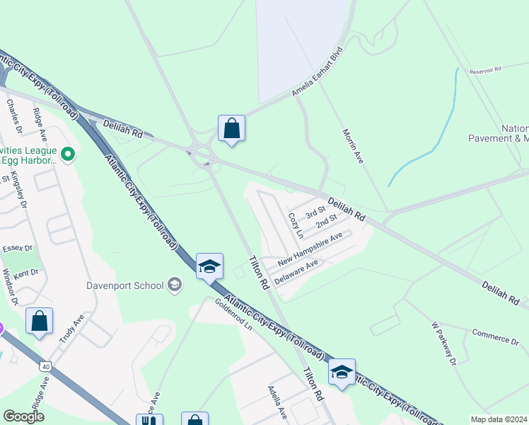 map of restaurants, bars, coffee shops, grocery stores, and more near 35 South Carolina Avenue in Egg Harbor Township