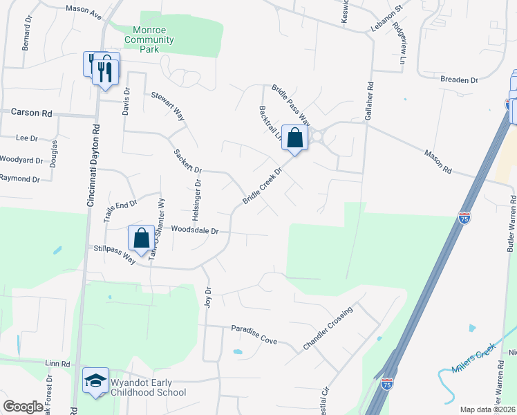 map of restaurants, bars, coffee shops, grocery stores, and more near 205 Keeneland Court in Monroe