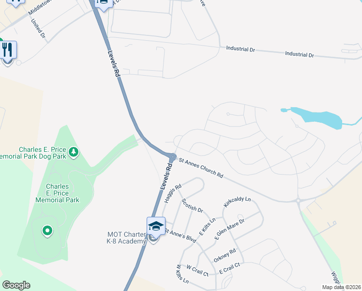 map of restaurants, bars, coffee shops, grocery stores, and more near 712 Wallasey Drive in Middletown