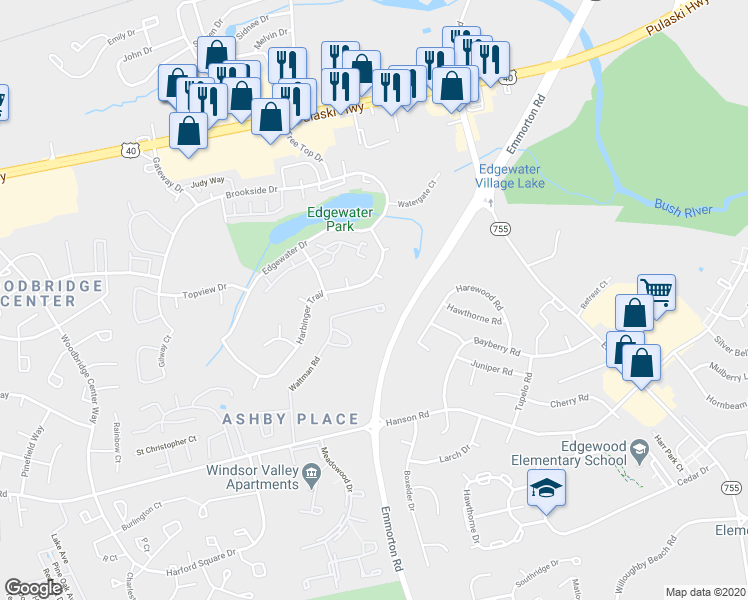 map of restaurants, bars, coffee shops, grocery stores, and more near 1936 Waltman Road in Edgewood
