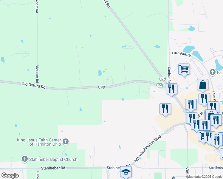 map of restaurants, bars, coffee shops, grocery stores, and more near 1381 Old Oxford Road in Hamilton