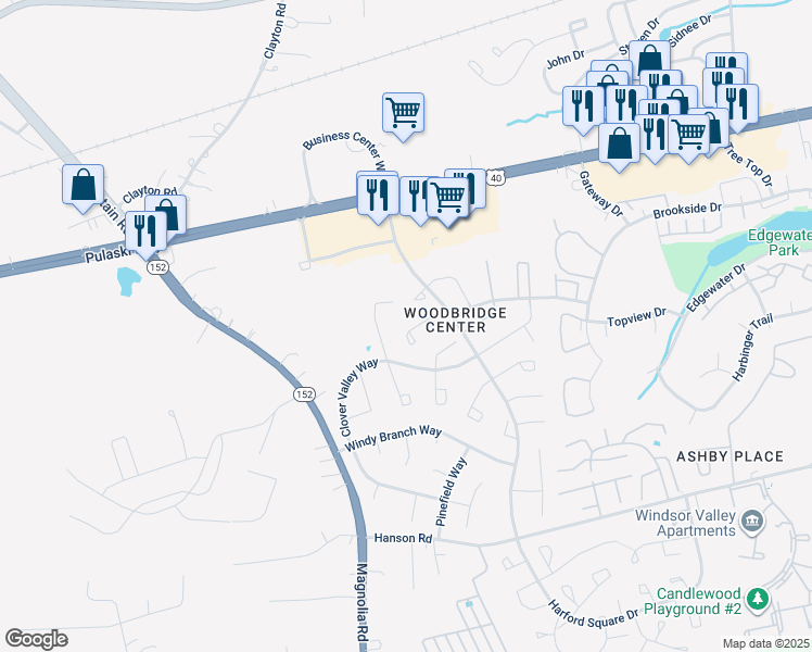 map of restaurants, bars, coffee shops, grocery stores, and more near 1224 Valley Leaf Court in Edgewood