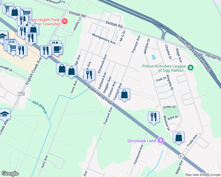 map of restaurants, bars, coffee shops, grocery stores, and more near 314 Heggen Avenue in Egg Harbor Township