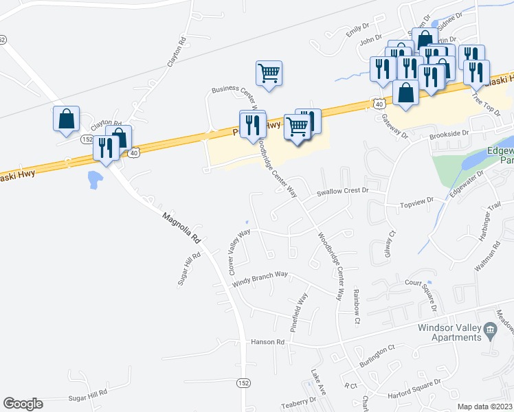 map of restaurants, bars, coffee shops, grocery stores, and more near 935 Angel Valley Court North in Edgewood