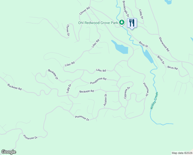 map of restaurants, bars, coffee shops, grocery stores, and more near 1699 Ponderosa Road in Willits