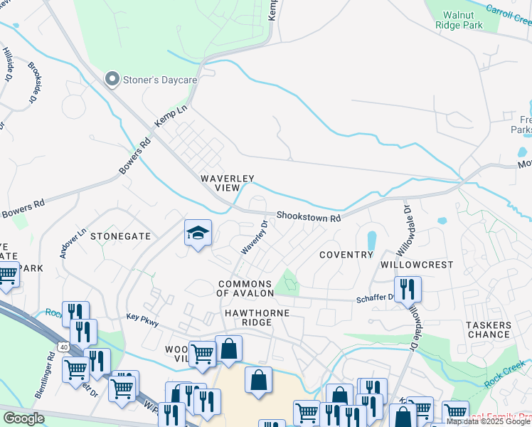 map of restaurants, bars, coffee shops, grocery stores, and more near 1891 Shookstown Road in Frederick