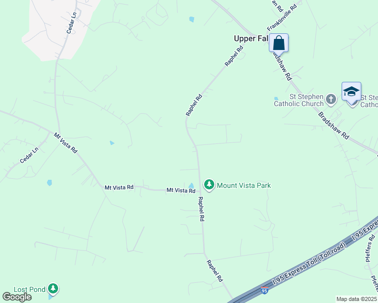 map of restaurants, bars, coffee shops, grocery stores, and more near 11134 Raphel Road in Upper Falls