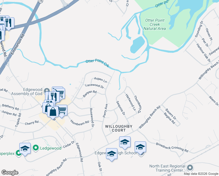 map of restaurants, bars, coffee shops, grocery stores, and more near 2407 Perry Avenue in Edgewood