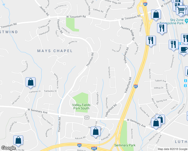 map of restaurants, bars, coffee shops, grocery stores, and more near 21 Rolling Greens Court in Lutherville-Timonium