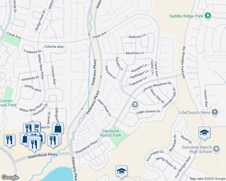 map of restaurants, bars, coffee shops, grocery stores, and more near 10030 Fritz Lane in Reno