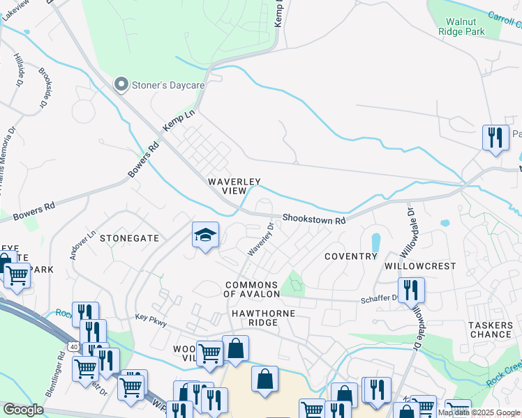map of restaurants, bars, coffee shops, grocery stores, and more near 763 Tatum Court in Frederick