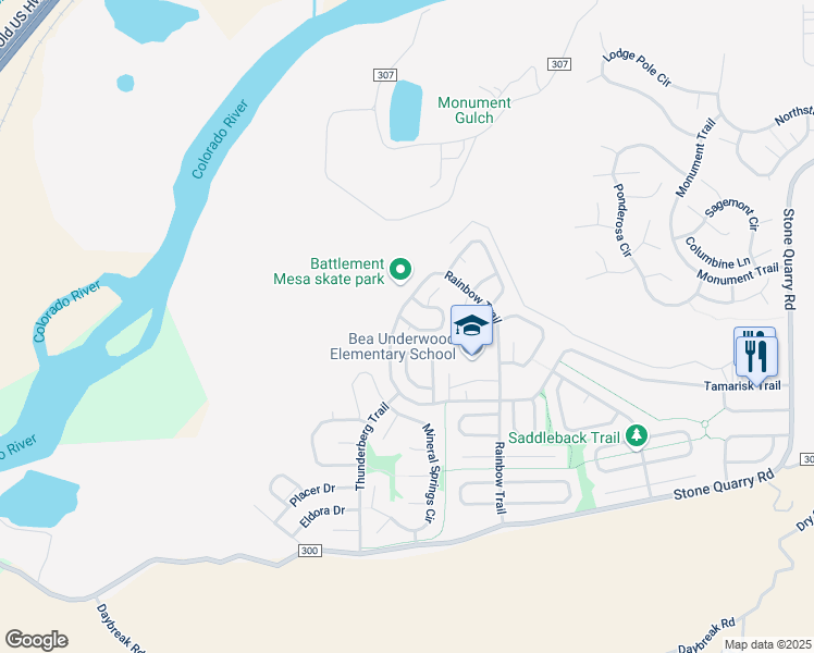 map of restaurants, bars, coffee shops, grocery stores, and more near 1-53 Silverton Cir in Battlement Mesa