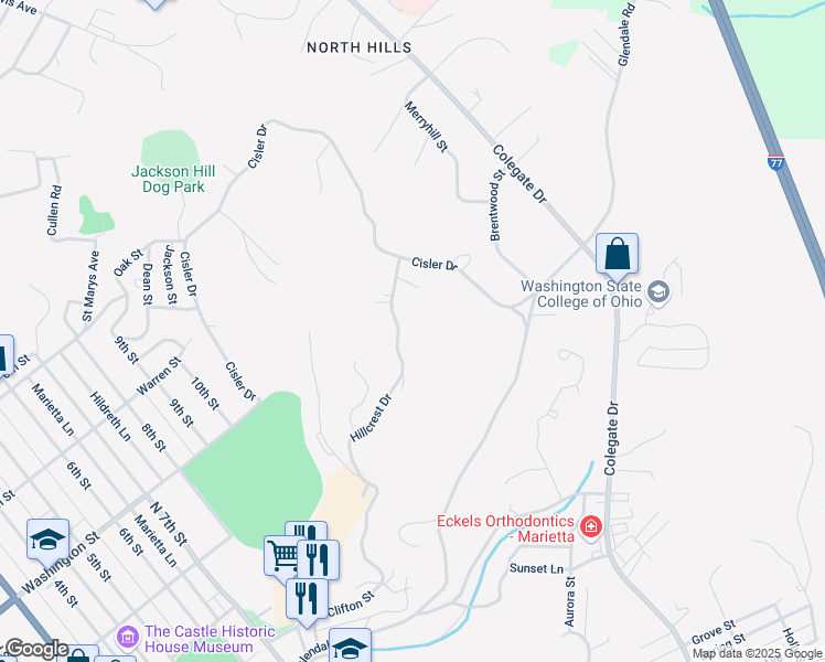 map of restaurants, bars, coffee shops, grocery stores, and more near 113 Hillcrest Drive in Marietta