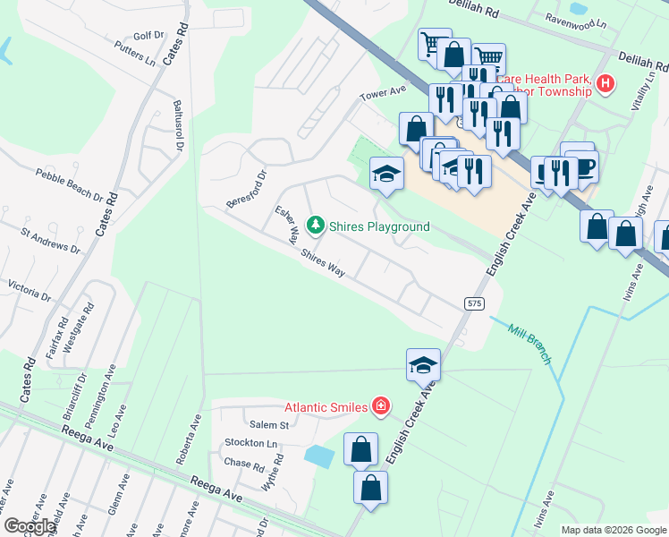 map of restaurants, bars, coffee shops, grocery stores, and more near 99 Knight Court in Egg Harbor Township