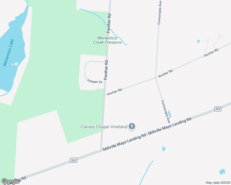 map of restaurants, bars, coffee shops, grocery stores, and more near 4550 Ascher Road in Vineland