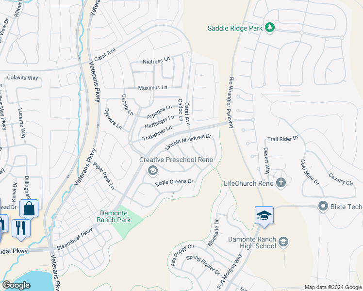 map of restaurants, bars, coffee shops, grocery stores, and more near 10012 Silver Star Drive in Reno