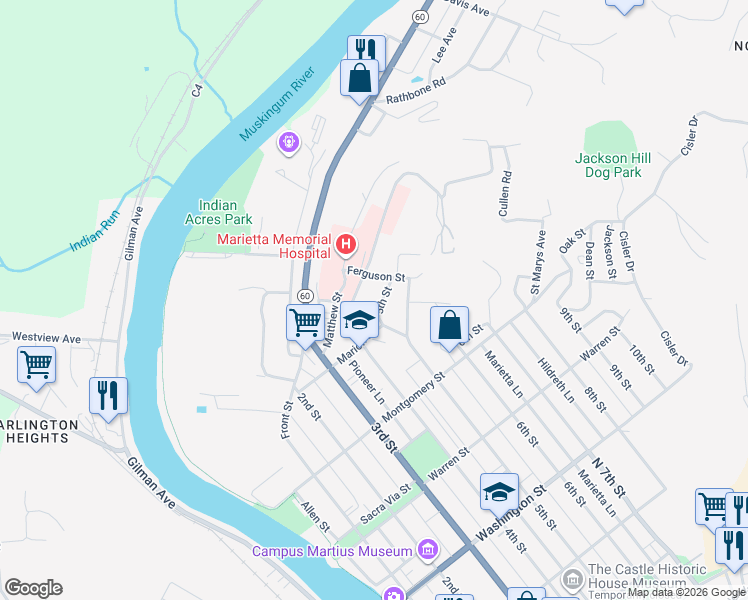 map of restaurants, bars, coffee shops, grocery stores, and more near 915 5th Street in Marietta