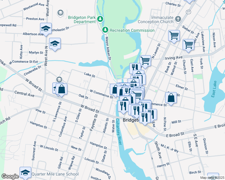 map of restaurants, bars, coffee shops, grocery stores, and more near 23 Franklin Drive in Bridgeton
