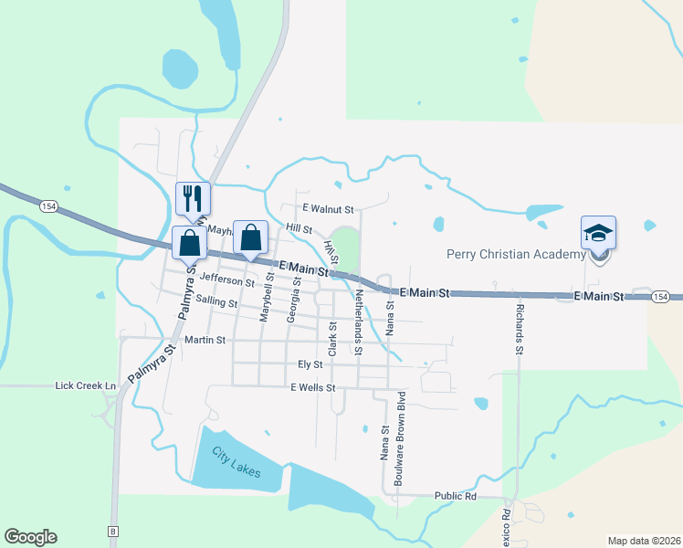 map of restaurants, bars, coffee shops, grocery stores, and more near 602-648 East Main Street in Perry