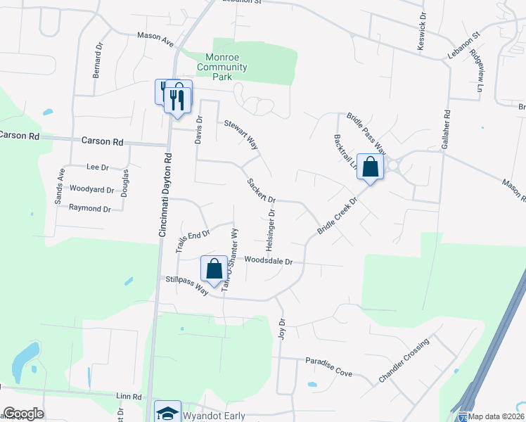 map of restaurants, bars, coffee shops, grocery stores, and more near 40 Meadowlands Drive in Monroe