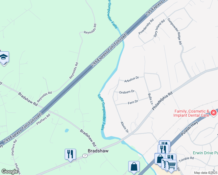 map of restaurants, bars, coffee shops, grocery stores, and more near 6 Gunpowder Drive in Joppatowne