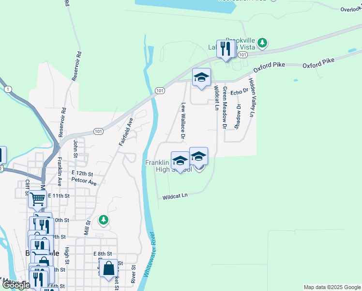 map of restaurants, bars, coffee shops, grocery stores, and more near 10004 Smiester Drive in Brookville