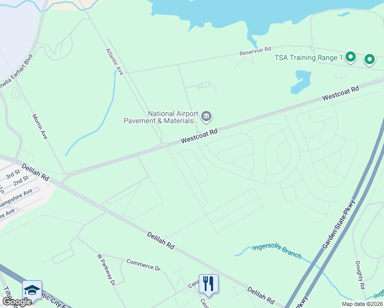 map of restaurants, bars, coffee shops, grocery stores, and more near 145 Westcoat Rd in Egg Harbor Township
