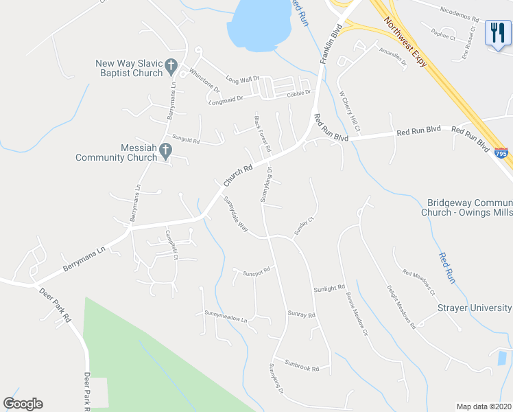 map of restaurants, bars, coffee shops, grocery stores, and more near 10 Sunnyking Drive in Reisterstown